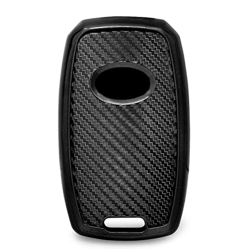 Image of JVCV Soft TPU Carbon Fiber Style Car Key Cover Compatible with Kia Seltos Sonet Carens 3 Button Push Start Car Key (Black Gun Metal)