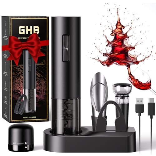 GHB - GHB Tire-Bouchon Electrique Rechargeable Ouvre Bouteille Electrique avec Socle, Coupe-Capsule, Verseur, Bouchon à Vin Cadeau de Noël pour Les Amateurs de Vin (Incluse Câble USB Type-C) - -4%
