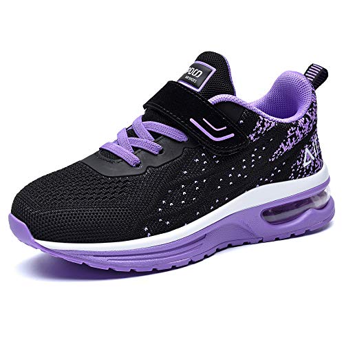 M MAGPER Zapatillas deportivas para niños y niñas, ligeras, transpirables, para caminar, correr, fitness, tenis, talla 28,5-36 EU, A Negro Púrpura, 35 EU