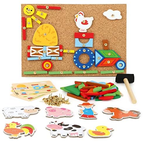 small foot 10228 Hämmerchenspiel „Bauernhof“ aus Holz, Korkboden mit Motiven des Bauernhofes zum Hämmern, ab 6 Jahren