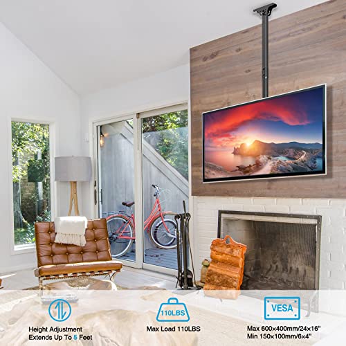 MOUNTUP Ceiling TV Mount for 40-75 Inch Flat Curved TVs, 360° Rotation Heavy Duty Articulating Pole with 110lbs Capacity, Max VESA 600x400mm, Adjustable Height Bracket for Restaurant/Office, MU0040 by MOUNTUP - Image 8