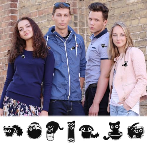 Image of Hpmjz 7 Pcs Cute Enamel Backpack Pins Funny Enamel Pins, Cool Fun Button Animal Brooch Black Cat Bulk Brooches Kawaii Creative Lovely Small Button Unique for Backpack Hat Jackets Bag Clothes
