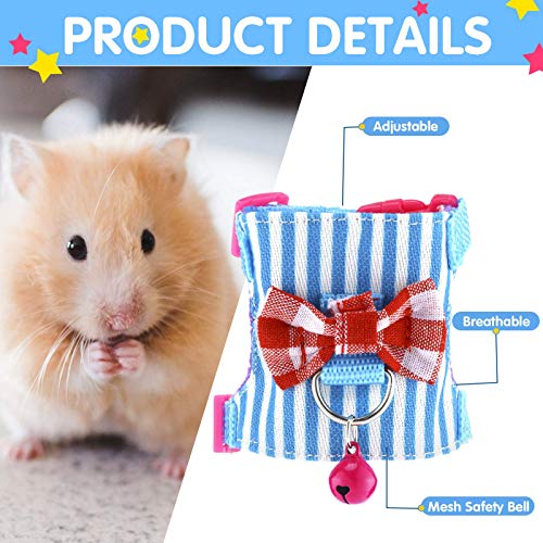 2 Pieces Hamster Harness And Leash Set For Walking, Small Guinea Pig Clothes With Bowknot Bell, No Pulling Comfort Padded Vest Striped For Guinea Pig Hamster Ferret, Small Animals (Blue, Black,S) #TOP5