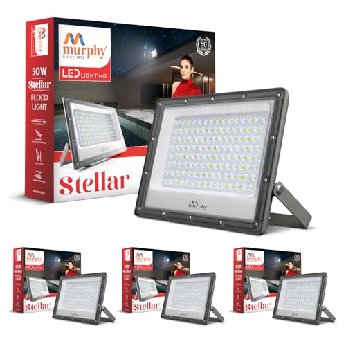 Image of Murphy Stellar 50W LED Flood Light with 2-Year Warranty | Cool White | High Brightness Outdoor LED for Security, Landscape, Warehouse, Backyard | IP66 Waterproof | BIS Approved - Pack of 4