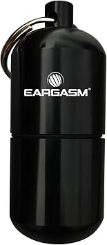 Eargasm Keychain Earplug Travel Carrying Case - Convenient Metal Waterproof Keychain Container Perfect for Traveling with Ear-Plugs, Pills, Medicine and Small Items On-The-Go - Black, 1.06 in x 2.2 in