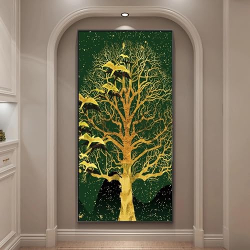 dsdsgog Golden Tree Abstract Luxury Canvas Posters Paintings on the Wall Art Posters and Prints Modern Art Picture For Living Room Decor 70x140cm Frameless