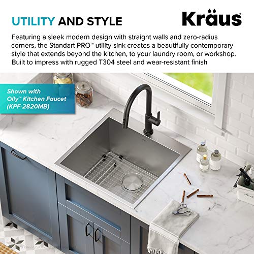 Kraus Standart Pro 22-Inch Drop-In Top Mount 16 Gauge Stainless Steel Single Bowl Laundry Utility Sink, Kht301-22L #TOP2