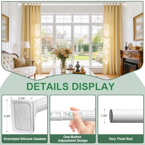 YNL Tension Curtain Rod No Drilling, 41-122 Inch Long Heavy Duty Shower Curtain Rod, One-Click Adjustable Tension Rods for Bathroom/Patio/Window, Outdoor Rods, Renter Friendly, Non-Slip, White by YNL - Used condition - Image 4