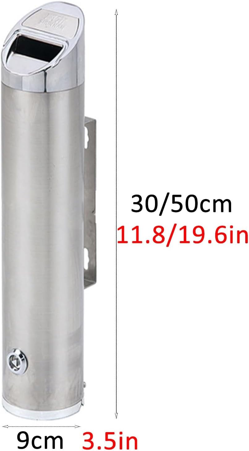 JKGHK Outdoor Wall Standing Ashtray, Stainless Steel Wall-Mounted Trash Can, Removable Ashtray, Fireproof Cigarette Butt Disposal, for Home Garden Patio(30x9cm/12x4in)