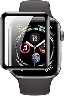 شاشة حماية من الموعز متوافقة مع ساعة ابل/اي ووتش سلسلة 7 - فقط - 41 ملم | 45 ملم طبقة من الزجاج المقوى مضادة للخدش وسهلة التركيب (45 ملم، شفاف مع اطار اسود)