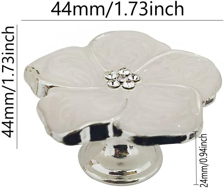 brandname Flowers Knob 3 Pcs Stylish Modern Flower Shaped Dresser Pulls Single Hole Enamel Glaze Handle Cabinet Drawer Wardrobe Closet Cupboard Handle Home Hardware Furniture Decoration (Silver)