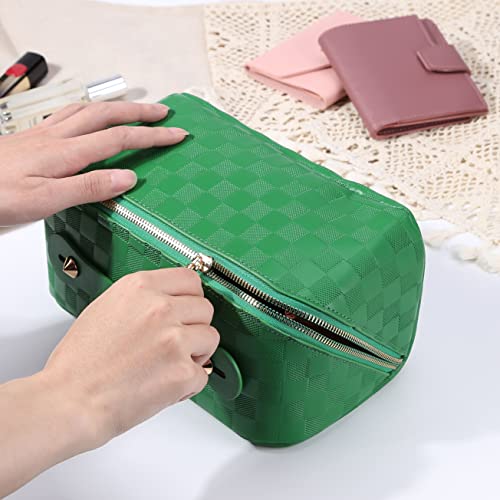 Cessfle Travel Makeup Bag, Checkered Makeup Bag Large Capacity Cosmetic Bag, Parallel Makeup Bag Large Makeup Bags for Women with Handle and Divider3