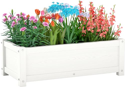 KETOYARK HDPE Raised Planter Box Outdoor Rot-Resistant and Non-Cracking Small Raised Beds for Gardening 29.5 * 14.4 * 9.8 in for Yard Lawn Outdoor Planter Boxes Rectangle with Drainage Holes White