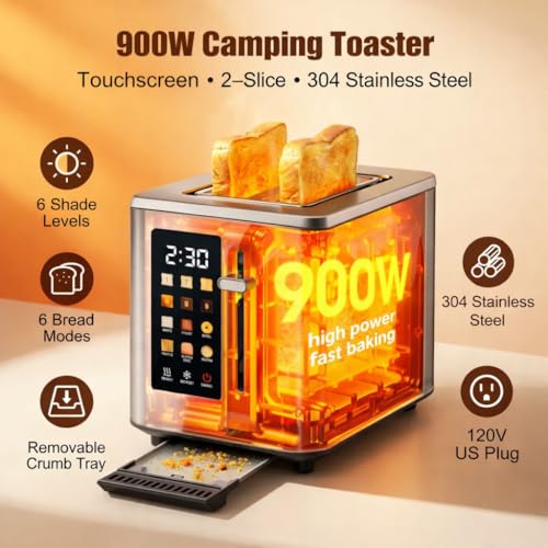 Image of 2026 Upgraded TAZTIR Touch Screen Toaster 2 Slice, Premium Stainless Steel Digital Bread Toaster with Timer, 1.5'' Wide Slot, 6 Shade Settings & 6 Bread Types, Bagel Defrost Reheat Cancel Functions