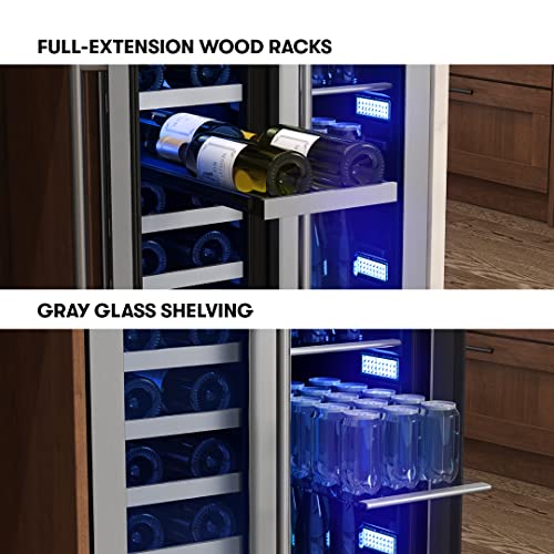 Zephyr Presrv 24 Inch Wine Fridge & Beverage Refrigerator Dual Zone Under Counter - Wine Cooler Cellars Small Beer Fridge Cabinet Drink Chiller Freestanding with French Glass Door 21 Bottles, 64 Cans - Image 4