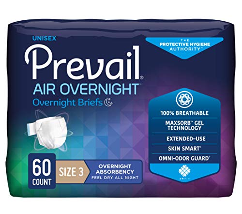 Sleep Through the Night: 9 Best Overnight Incontinence Underwear Heavy Absorbency 8 Prevail AIR Overnight Incontinence Briefs - Unisex Adult Incontinence Briefs with Tabs - Disposable Adult Diaper for Men& Women - Overnight Absorbency - Size 3, 60 Count (4 Packs of 15)
