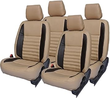 Khushal Leatherite Car Seat Covers Designer Front and Back Seat Cover Set for Maruti Wagon R Beige/Black New Wagon R 2019 to 2021 Model LXI Back seat Single seat