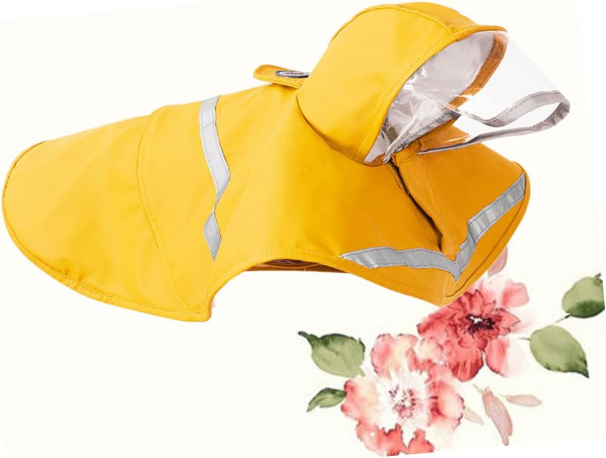 Dog Rain Coat Waterproof Reflective Yellow L Size Pet Rain Jacket All-Season Rainwear for Dogs Outdoor Walking and Travel