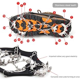 Vdealen Ramponi per Scarponi, 19 Denti Catene in Acciaio Inossidabile Portatile Ramponcini per Scarpe da Trekking Trail Running da Antiscivolo per Montagna Campeggio Alpinismo Inverno(M(36-40))