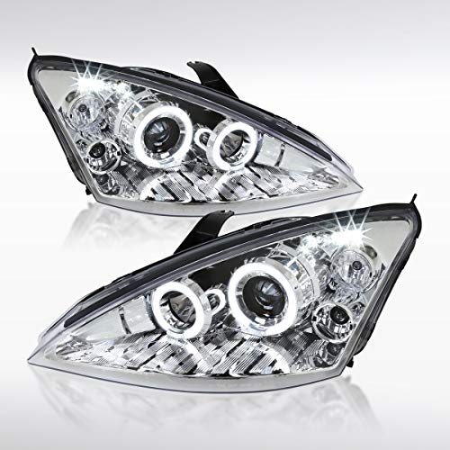 AUTOZENSATION Compatible with 2000-2004 Ford Focus Chrome Housing Clear Lens Projector Headlights L + R Pair Headlamp