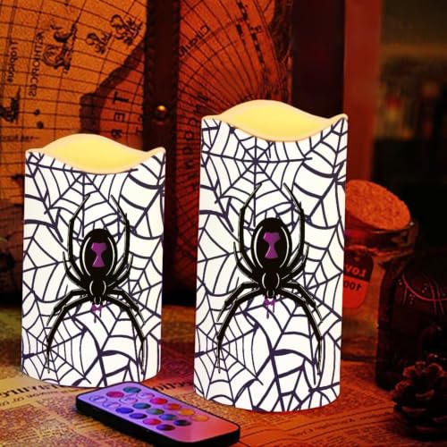 Image of Halloween Gothic Spider Flameless LED Candles | Flameless Candles with Remote Flickering LED Candles with Timer for Halloween Party Patio Celebration Accents, 4 Pack