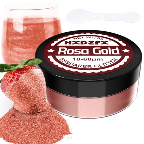 Essbarer Glitzer für Getränke - Lebensmittelfarbe Pulver, Schimmerndes Glitzerpulver, Lebensmittel Glitzerpuder für Schokolade, Kuchen, Fondant, Drinks - 8g (Rosa Gold)