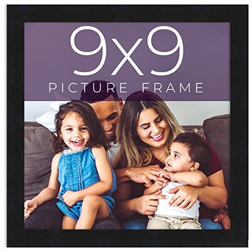 9x9 Frame Black Real Wood Picture Frame Width 0.75 Inches | Interior Frame Depth 0.5 Inches | Black Mid Century Photo Frame Complete with UV Acrylic, Foam Board Backing & Hanging Hardware