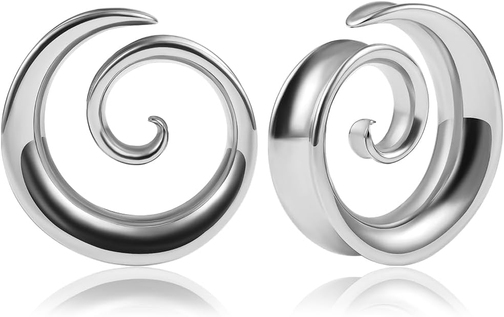 DOEARKO 2PCS Fashion Round Spiral Saddle 316 Stainless Steel Ear Tunnels Plugs Stretcher Gauges For Ear lobe Expander Piercing Body Jewelry