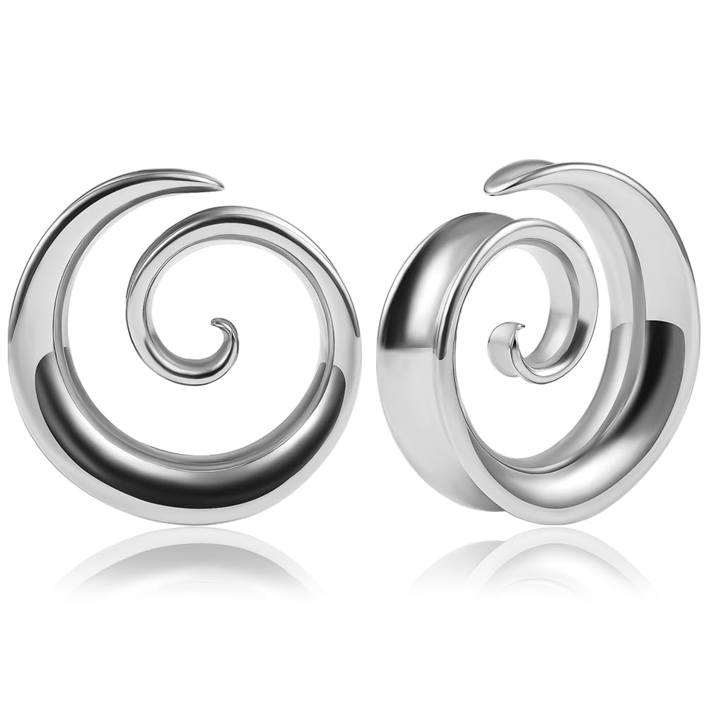 DOEARKO 2PCS Fashion Round Spiral Saddle 316 Stainless Steel Ear Tunnels Plugs Stretcher Gauges For Ear lobe Expander Piercing Body Jewelry