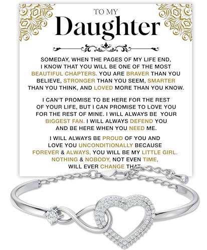 Mapileng To My Daughter Heart Infinity Bracelet – Meaningful Jewelry Gift with Love Message Card – Perfect Birthday, Graduation, Christmas, Valentine’s Day or Special Occasion Present from Mom or Dad