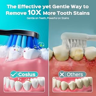 COSLUS C30 Electric Toothbrush for Adults: 3 Intensities & 5 Modes Customized for Effective Yet Gentle Ultra-Clean Feel, 2 Types of Heads for Gentle or Daily Care, Travel & Home Use, Black, 1PC