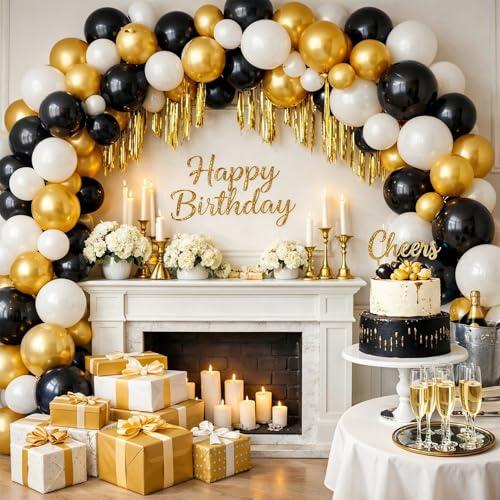 Image of Party Propz Party Decoration Balloons - Set of 31 Pcs Gold Black White Latex Balloons with Balloon Arch Strip for Birthday, Anniversary & Celebration Decor (Latex)