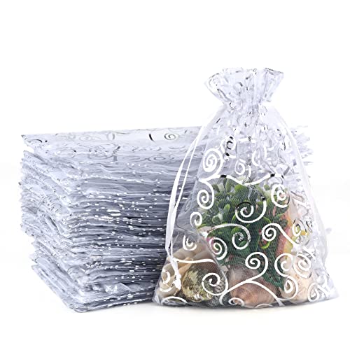 CLTPY 100 pcs sachets en organza Argent, 13 x 18 cm, Pochette cadeau en organza, Pochette à bijoux, Sachets de mariage, Sachets de lavande,Cadeaux de Fête,Noël Cover