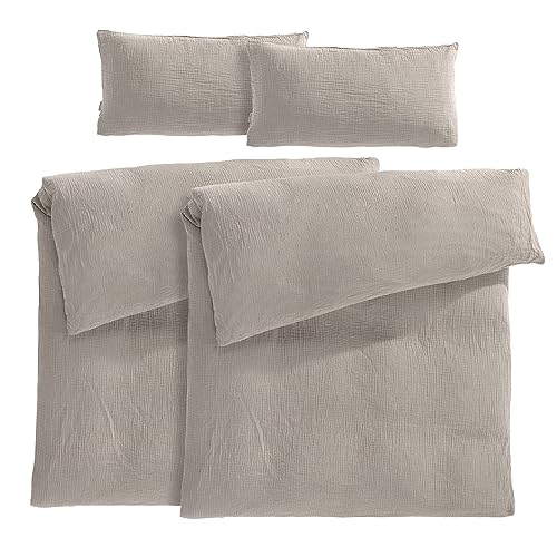 Pure Label Musselin Bettwäsche 135x200 4 teilig bestehend aus Bettbezug...