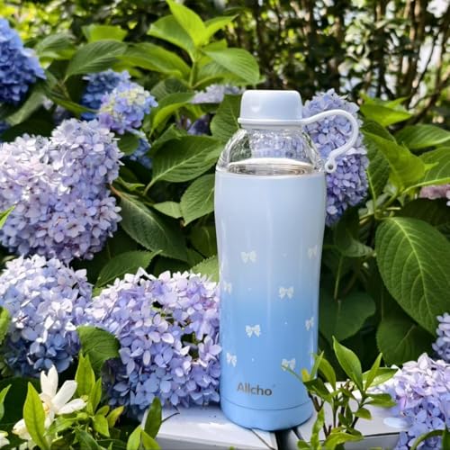 Image of Bow Insulated Water Bottle for Women, 18 oz Stainless Steel Water Bottles, Double Walled, 2 Lids (Chug & Tumbler) - Hydrate & Caffeinate, Available Gift Wrapping