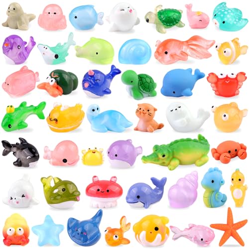 45PCS Mini Resin Animals Tiny Cute Ocean Figurines, Miniature Sea Figures to Hide, Little Animal Small Accessories for Topper Desk Garden Dollhouse Landscape Aquarium Ornaments Crafts & Decor