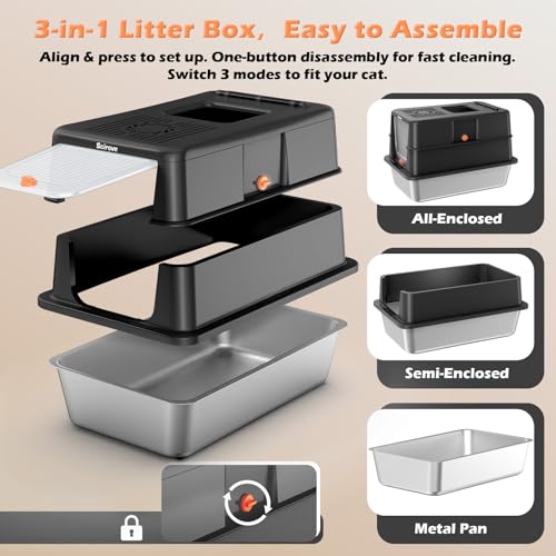 SCIROVE Large Stainless Steel Litter Box,Enclosed Litter Box,for Large Cats by Scirove - Used condition - Image 6