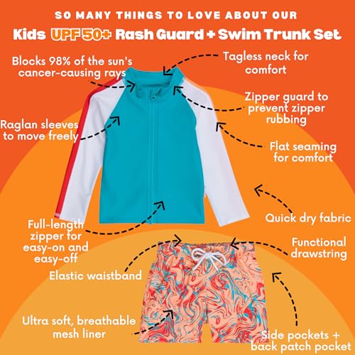Image of SwimZip Boys' Long Sleeve Rash Guard & Swim Shorts Set - UPF 50+ Sun Protection