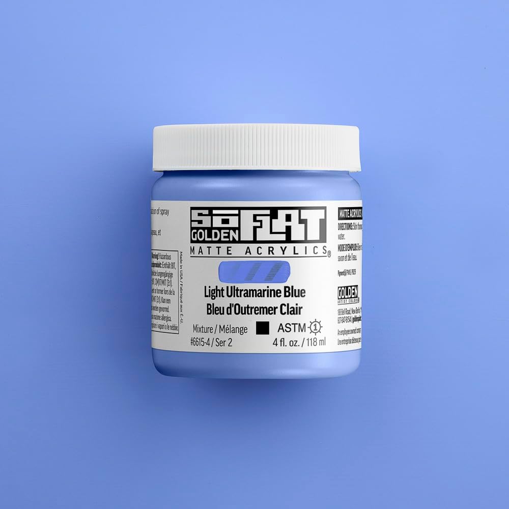GOLDEN SoFlat Matte Acrylics, Light Ultramarine Blue, 2 fl. oz. Jar, Professional Acrylic Paint, Opaque