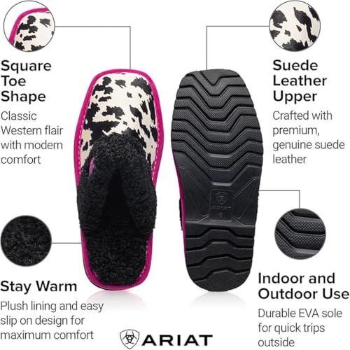 Image of ARIAT Women's Jackie Square Toe Warm Soft Genuine Suede Leather Indoor Outdoor Slippers with Plush Collar