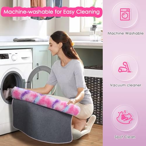 Amdrebio Hot Pink Rainbow Area Rug for Girls Bedroom 6x9, Large Fluffy Cute Fuzzy Colorful Pastel Kids Rugs for Nursery Playroom Classroom, Shaggy Princess Carpet for Baby Toddler Teen, Home Decor