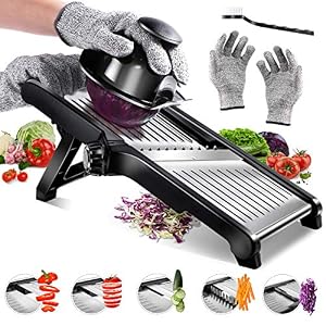 Masthome Mandoline Vegetable Slicer, Stainless Steel Mandoline Food Slicer, Adjustable Kitchen Mandolines with Julienne Cutter for Potatoes, Onions, Grater, Send Cut-Proof Gloves & Cleaning Brush