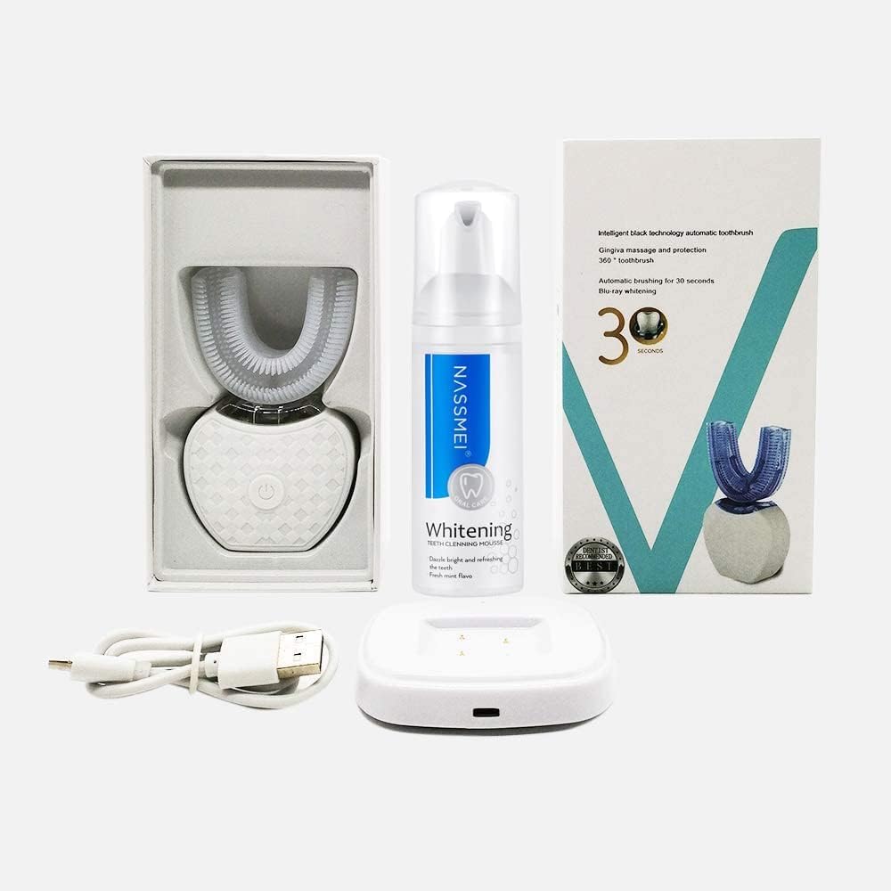 Cepillo de Dientes Ultrasónico Automático, Cepillo de Dientes Eléctrico Ultrasónico 360° para Adultos (Blanco)