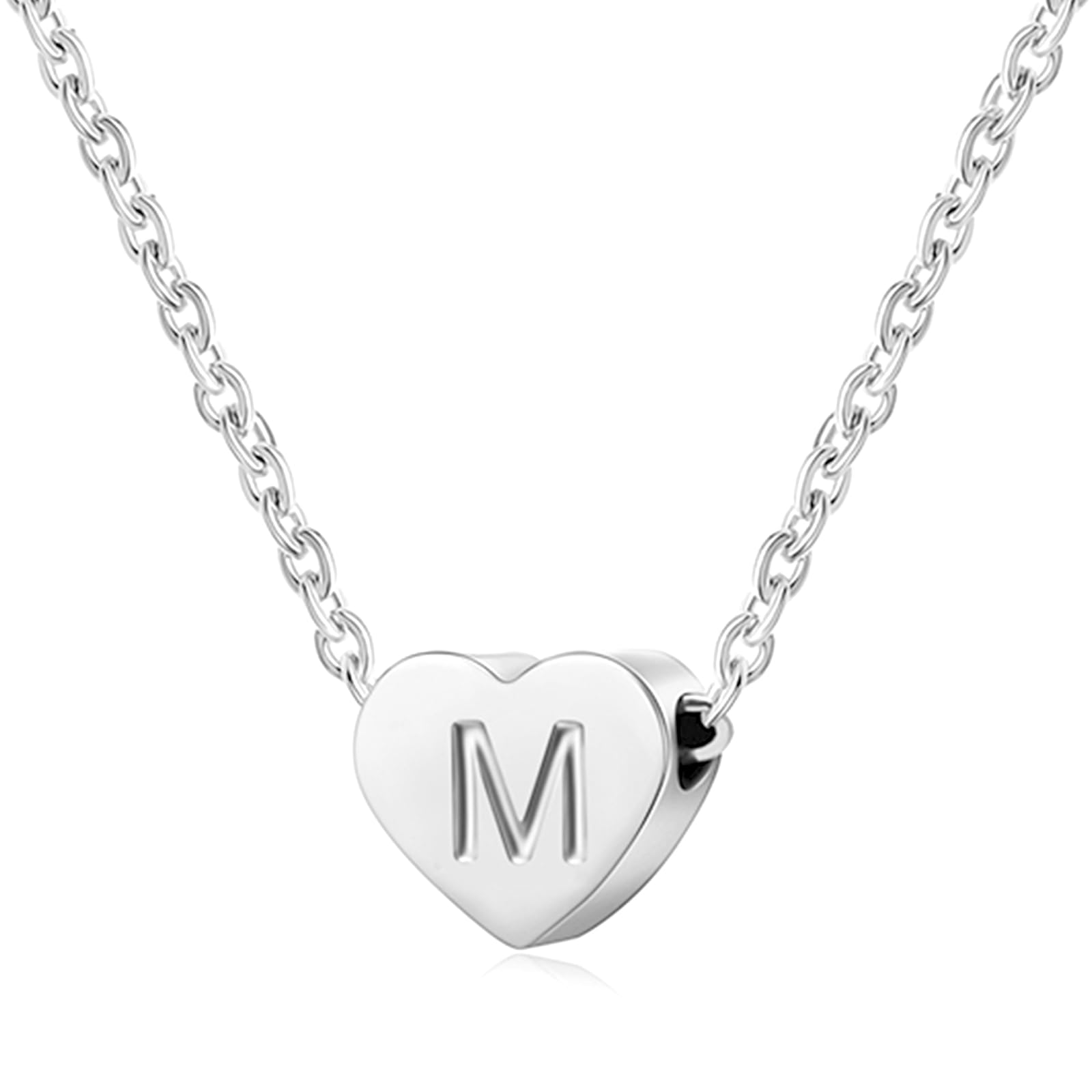 Silver Necklaces for Women Heart Initial Letter A-Z Pendant Necklace Personalized Tiny Capital Alphabet Choker Chain Birthday Jewellery Gifts for Girls Girlfriend Wife Lady