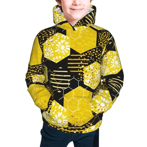 Geometric Pattern with Bee Kids Pullover Hoodies Boys Sweatshirts Girls Athletic Clothes with Pocket2