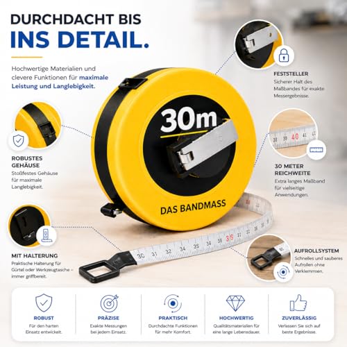 Miniatura 2 de Cinta Métrica Xxl De 30 Metros Con Soporte, Cinta Métrica Robusta Y Cinta Métrica Para Medir Con Precisión Con Bloqueo, Cinta Métrica Y Cinta Métrica Con Sistema De Enrollado 30 Metros