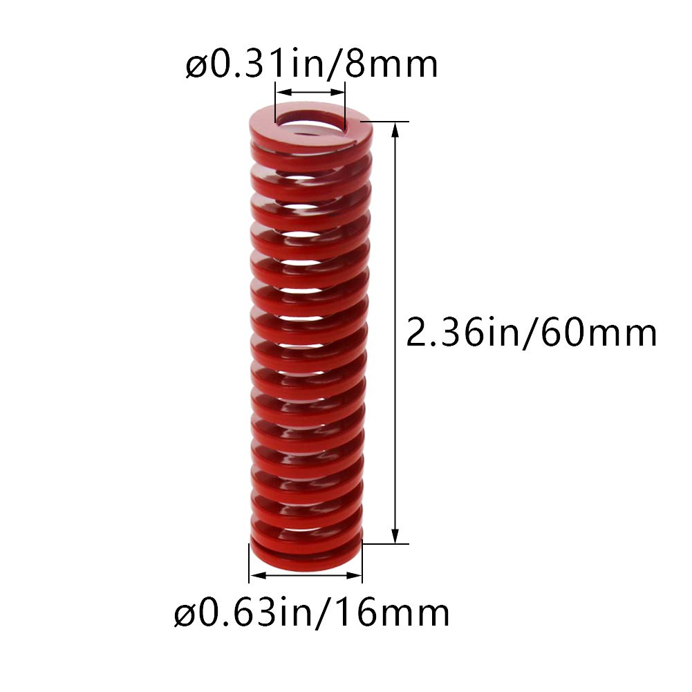 Molla per Stampo a Compressione, 60x16mm Medium Load Compression Mould Die Spring, 3D Printer Die Spring, for Mechanical Equipment 3D Printer Accessories, Red 1Pcs