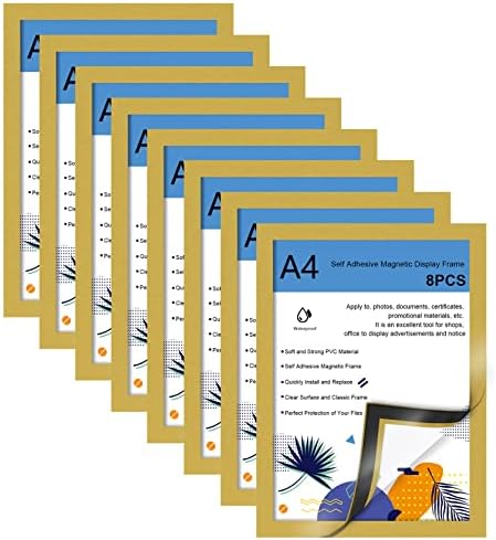 Newthinking A4 Magnetic Photo Frame, Self Adhesive Magnetic Picture Frame for Signage POS Notices Documents (Gold)