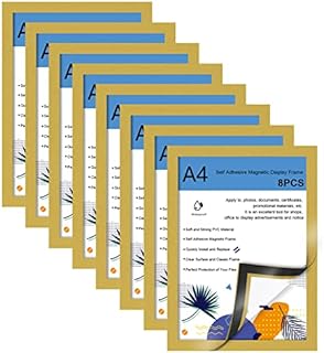 Newthinking A4 Magnetic Photo Frame, Self Adhesive Magnetic Picture Frame for Signage POS Notices Documents (Gold)
