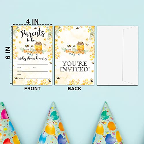 Honey Bee Baby Shower Invitations Cards, Parents To Bee Neutral Gender Reveal Invitation, Double-Sided Bumble Bee Fill-In Invites For Boys/Girls, 25 Invitation With Envelopes, Baby Shower Supplies Decorations -10 #TOP1